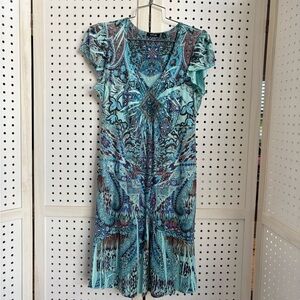 Apt. 9 Teal and Black Patterned Midi Dress